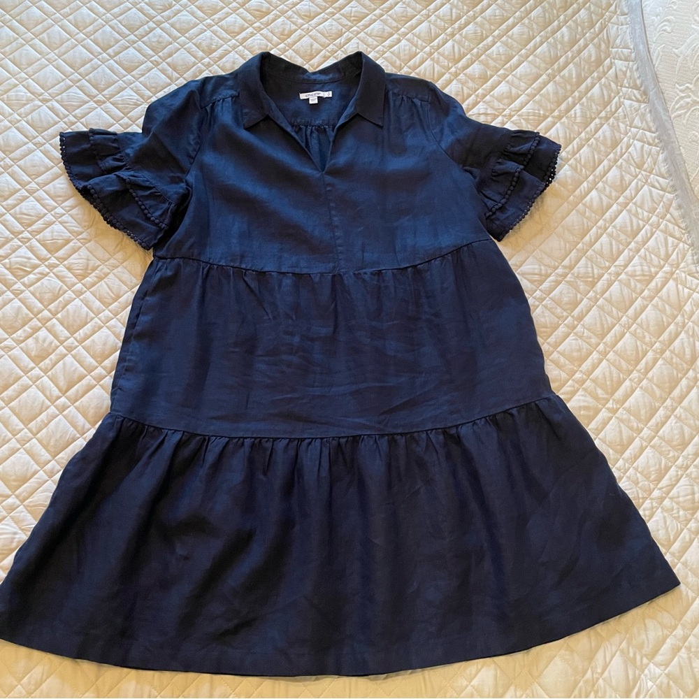 Chico’s Navy Blue Linen Tiered V-Neck Dress Chico’s Size 3 / XL / 16 - Picture 6 of 14